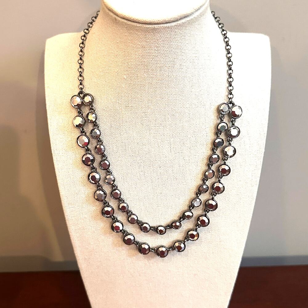 Liz Claiborne Est 1976 Necklace 16" - 18" long Est 1976 Double Strand Gunmetal